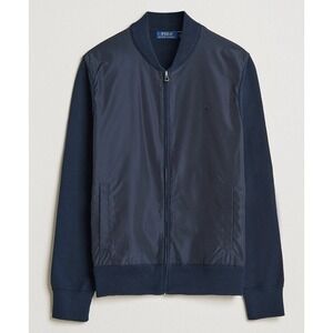New Polo Ralph Lauren Mixed Media Bomber Jacket Men's 4XB Navy Full Zip Sweater